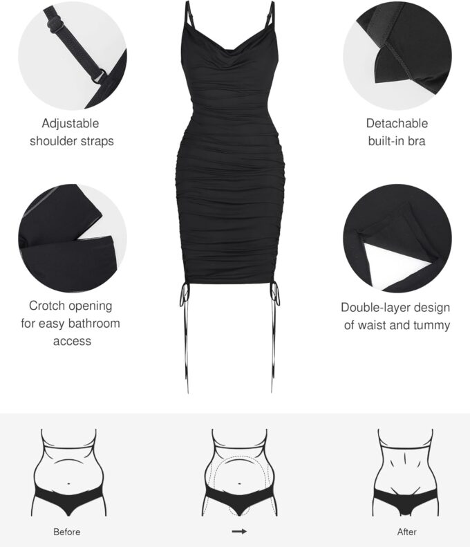 Popilush Corset Dress - Summer Club Outfits for Women Built in Bra Shapewear Drawstring Adjustable Ruched Mini Dresses – Bild 4