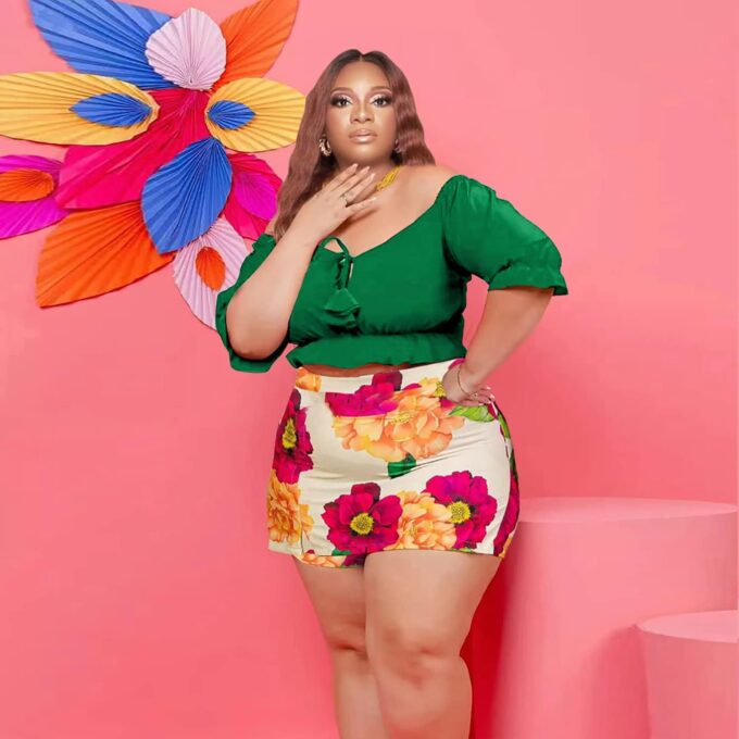Women Plus Size Skirt Two Piece Outfit Short Sleeve Off The Shoulder Crop Top Shorts Dress Suit Set – Bild 5