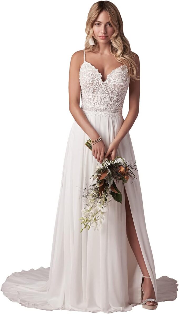 ZOOYYUE Brautkleider Hochzeitskleider Spaghetti-Träger - Lang Chiffon Standesamtkleider Spitze Prinzessin Brautkleid A-Linie