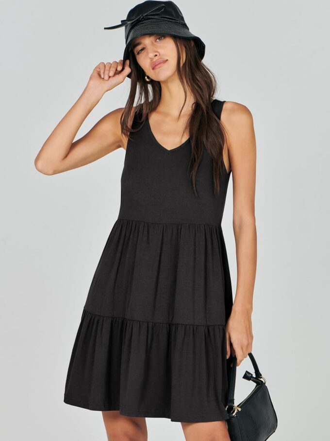 ANRABESS Womens Summer Casual Tank Dress Sleeveless V Neck T Shirt Sundress Flowy Tiered Swing Mini Beach Vacation Dresses – Bild 3