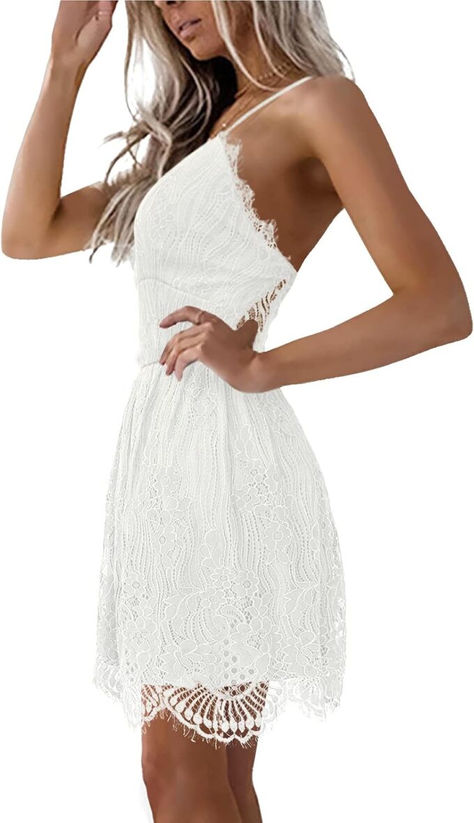 AOOKSMERY Women Summer V-Neck Spaghetti Straps Lace Backless Party Club Beach Mini Midi Dresses – Bild 3