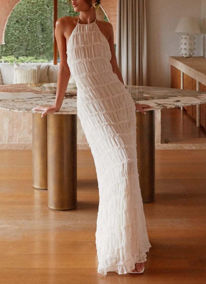 Women's Backless Smocked Maxi Dress Sexy Spaghetti Strap Cut Out Flowy Beach Long Dress Vacation Casual Sundresses – Bild 5
