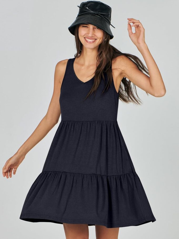 ANRABESS Womens Summer Casual Tank Dress Sleeveless V Neck T Shirt Sundress Flowy Tiered Swing Mini Beach Vacation Dresses – Bild 5