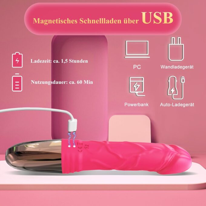 Dildo Vibrator Sexspielzeug für Frauen Solo - LED Realistische Vibratoren mit 12 Starke Vibration für Frauen Klitoris & G Punkt Stimulation Leiser Realistische Dildos Sex Spielzeug für die Frau - Rot – Bild 5