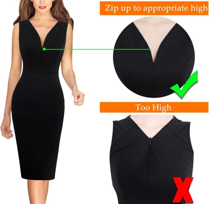 VFSHOW Elegantes Damenkleid mit Reißverschluss, figurbetont, für Arbeit, Büro, Büro – Bild 6