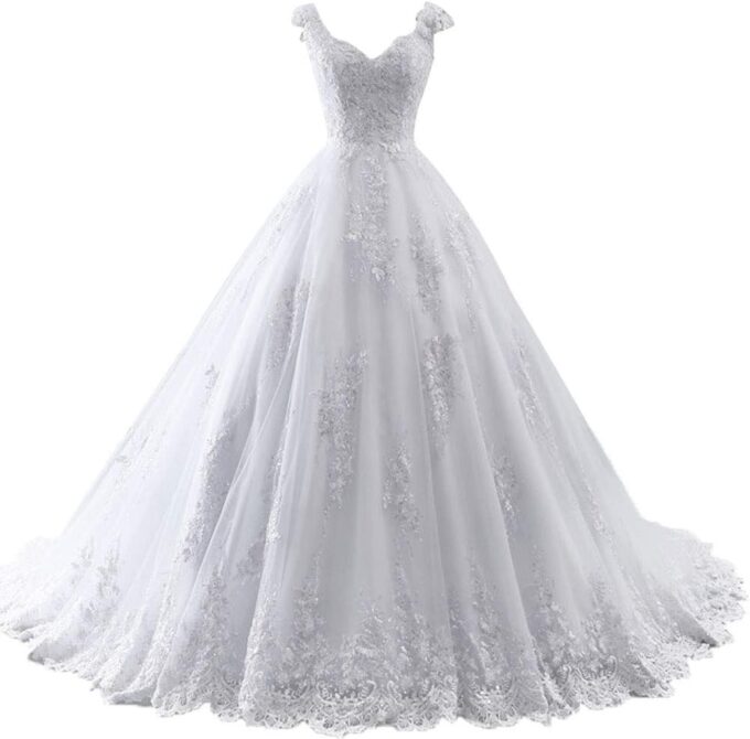 TAIGUHUI Brautkleid Lange Prinzessin Braut Tüll, Weiß, 38