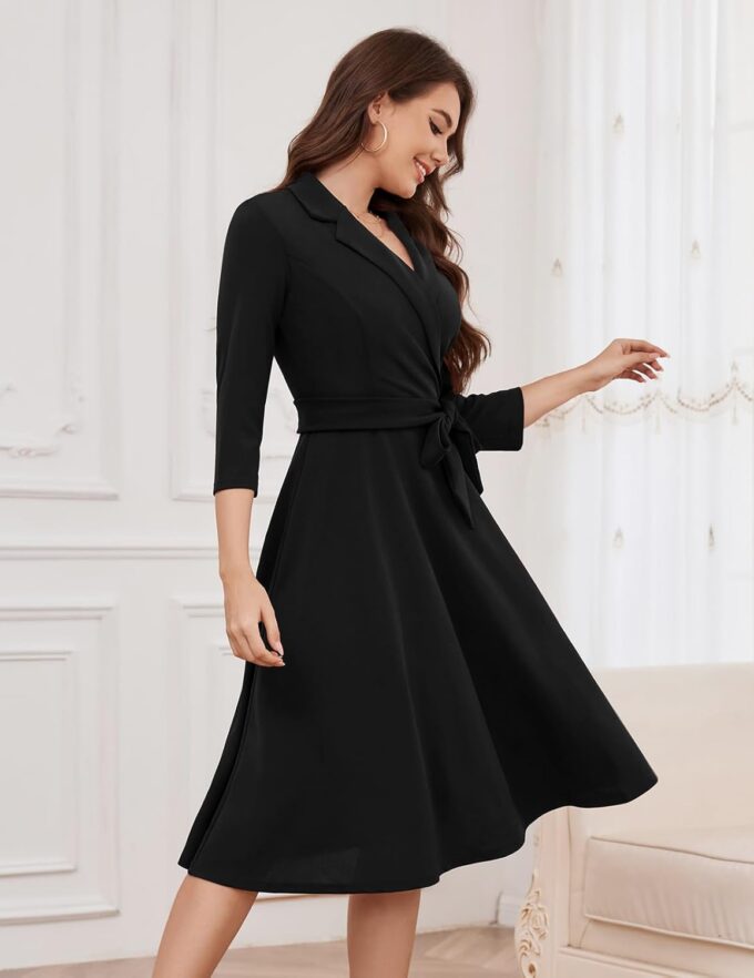 Meetjen Women's V-Neck Formal Dresses 3/4 Sleeve Modest Church Fit and Flare Cocktail Dress for Wedding Guest – Bild 2