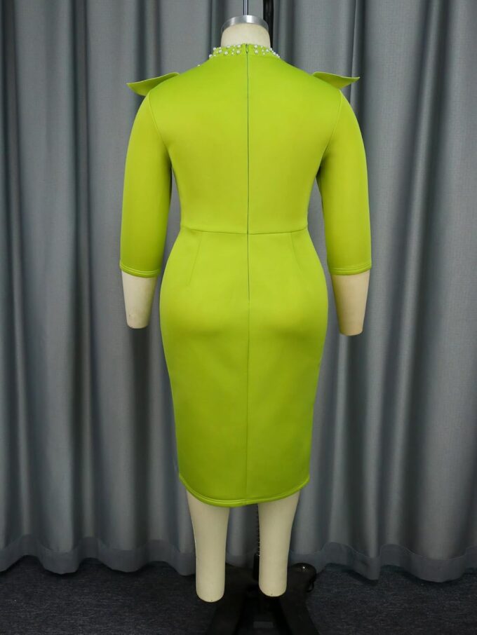 ONTINVA Kleider für Damen, 2024, hoher Halsausschnitt, 3/4-Ärmel, figurbetont, mit Perlen, Midi-Kleid, Kirchenkleid mit Gürtel – Bild 5