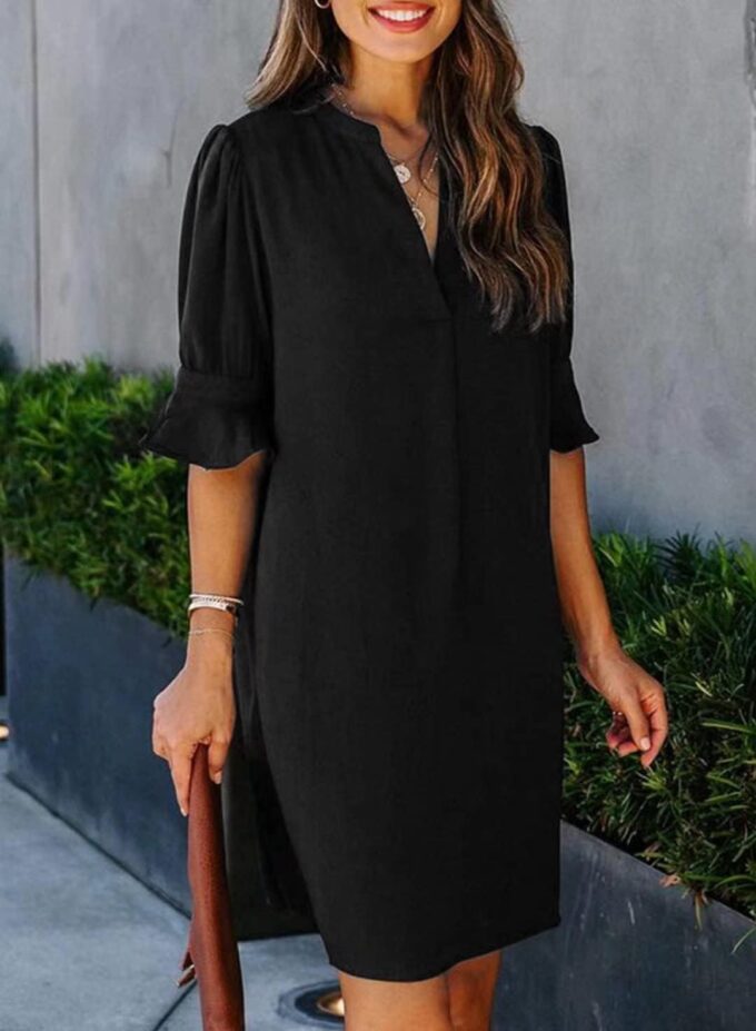 Wkior Shift Dress for Women V Neck Short Sleeves Solid Color Casual Flowy Summer Dresses(S-2XL) – Bild 8