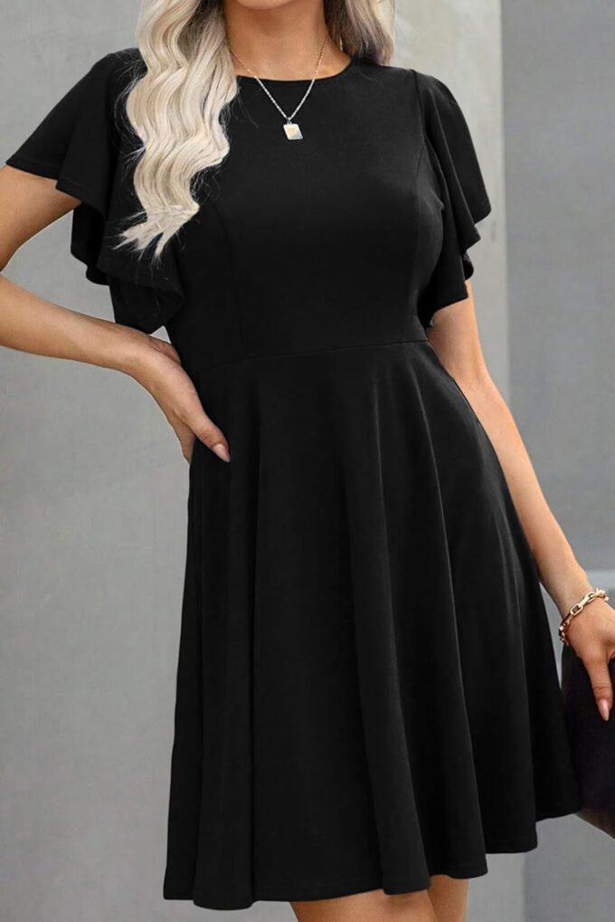 Happy Sailed Cocktail Dresses for Women Spring Summer Ruffle Sleeve Crewneck High Waist Flowy A Line Mini Dress – Bild 5