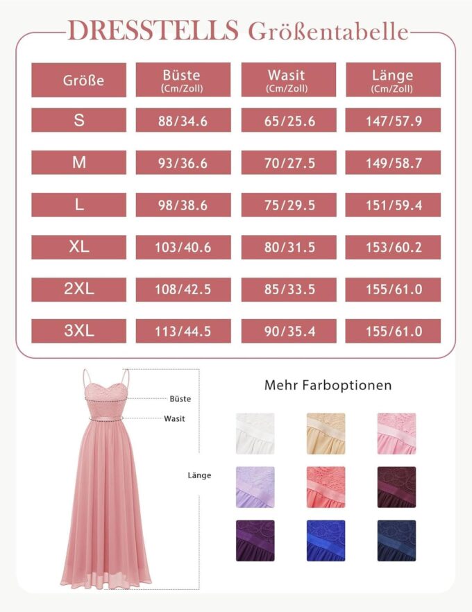 DRESSTELLS Abendkleider Elegant für Hochzeit Festlich Ballkleid Damen Lang Brautkleid Standesamt Brautjungfernkleider mit Spaghettiträger Jugendweihe Kleider – Bild 5