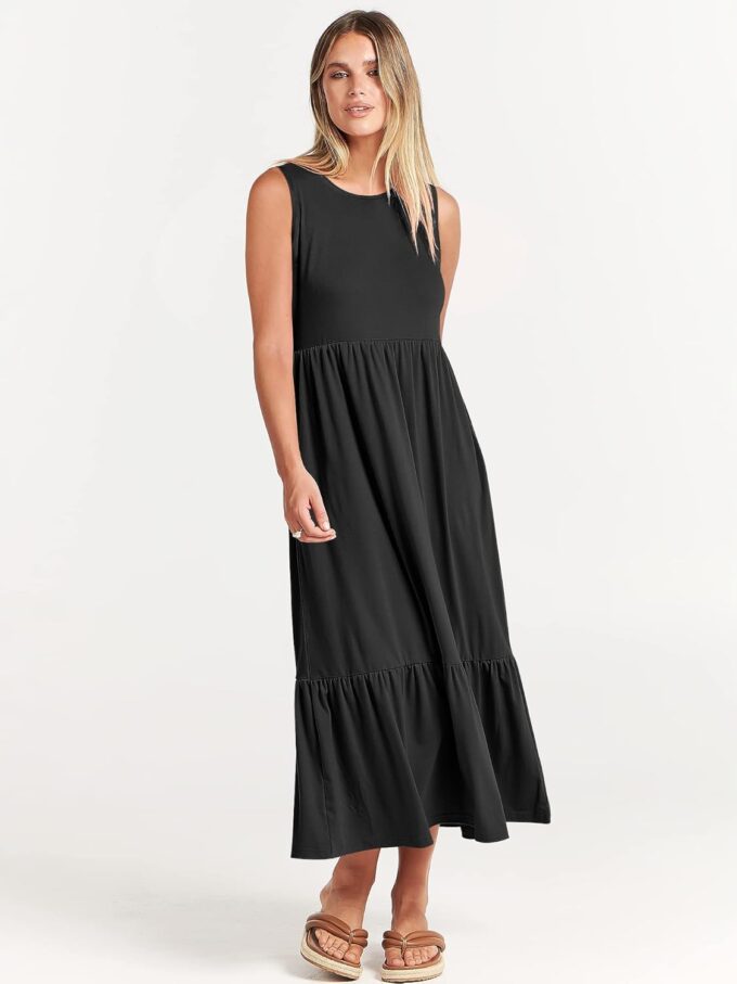 ANRABESS Women Summer Casual Sleeveless Crewneck Sundress Aline Flowy Tiered Maxi Long Beach Dress Vacation Outfits – Bild 3