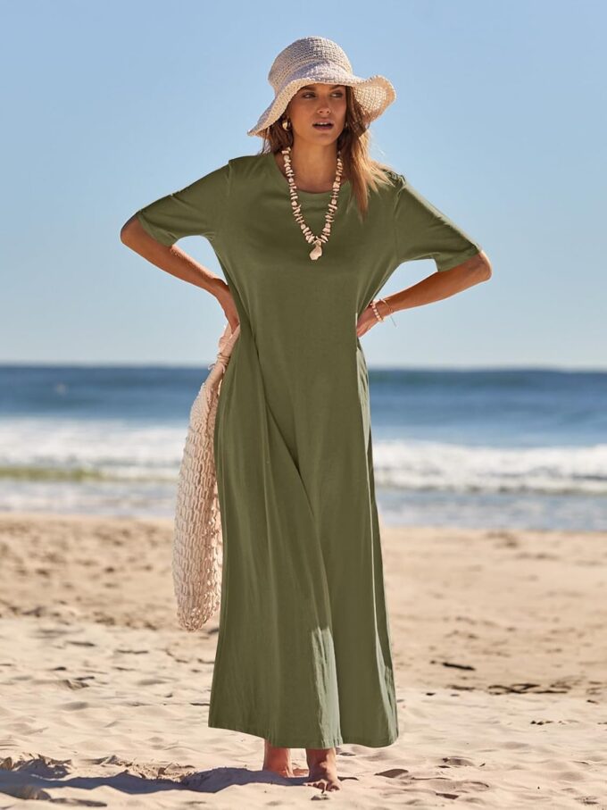 MEROKEETY Women's 2025 Summer Casual Short Sleeve Maxi Dress Beach Vacation Crewneck Basic Long T Shirt Dresses – Bild 3