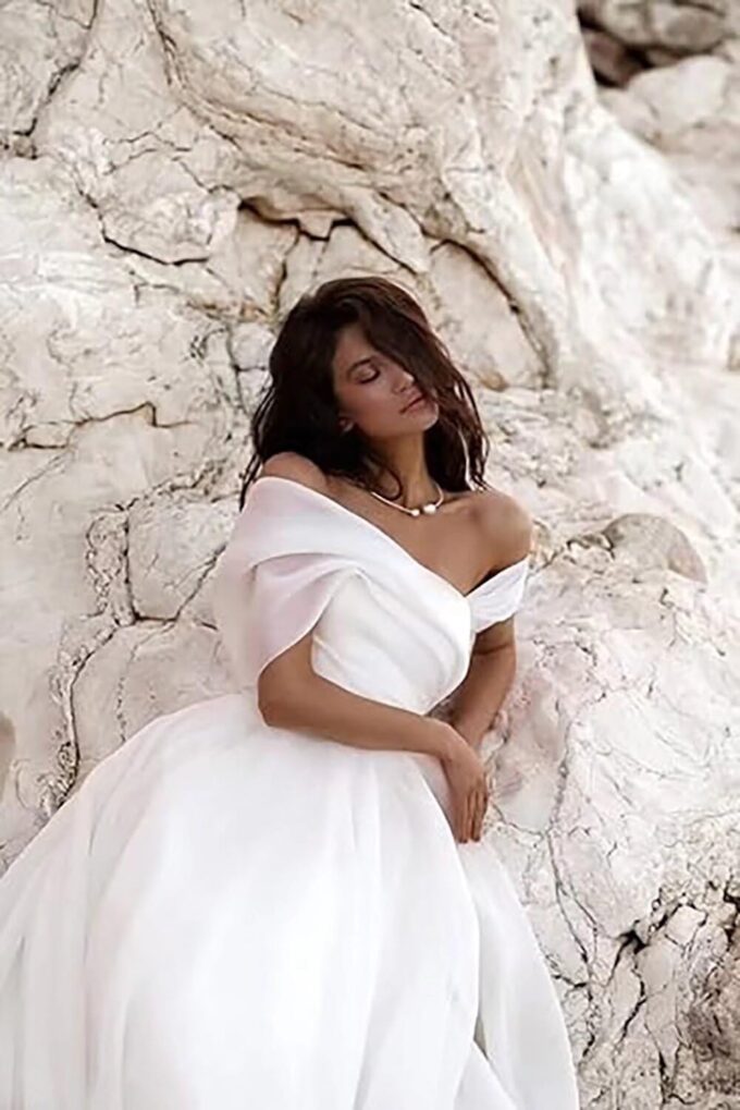 Schulterfreies Tüll-Abschlussballkleid Quinceañera-Kleid A-Linie Langes Ballkleid Puffy Hochzeitskleider – Bild 5