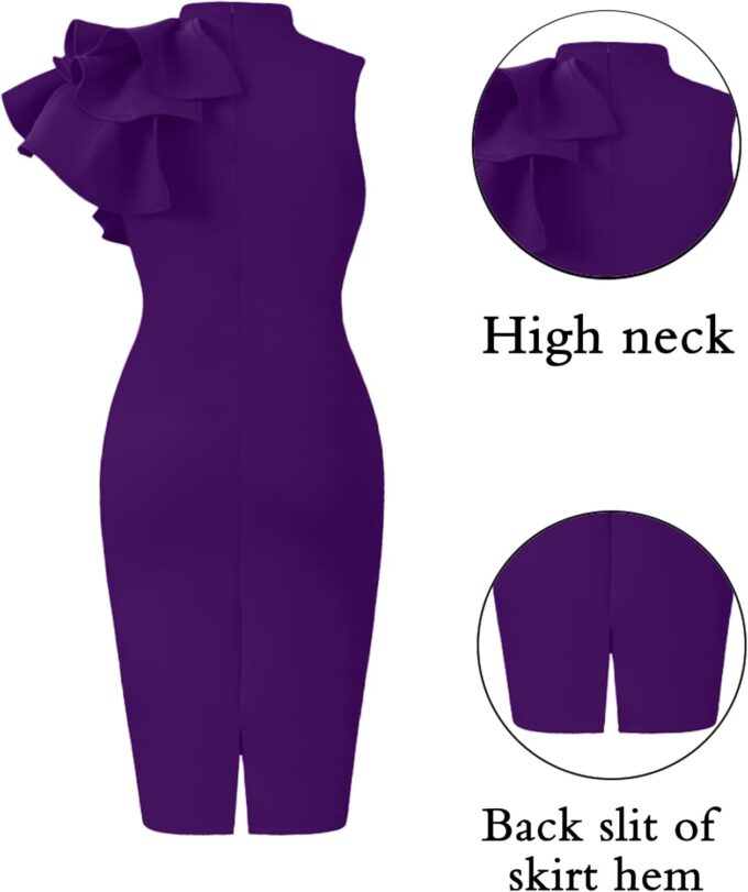 Memoriesea Women's Ruffle Sleeveless Bodycon Knee Length Party Pencil Midi Dress – Bild 4