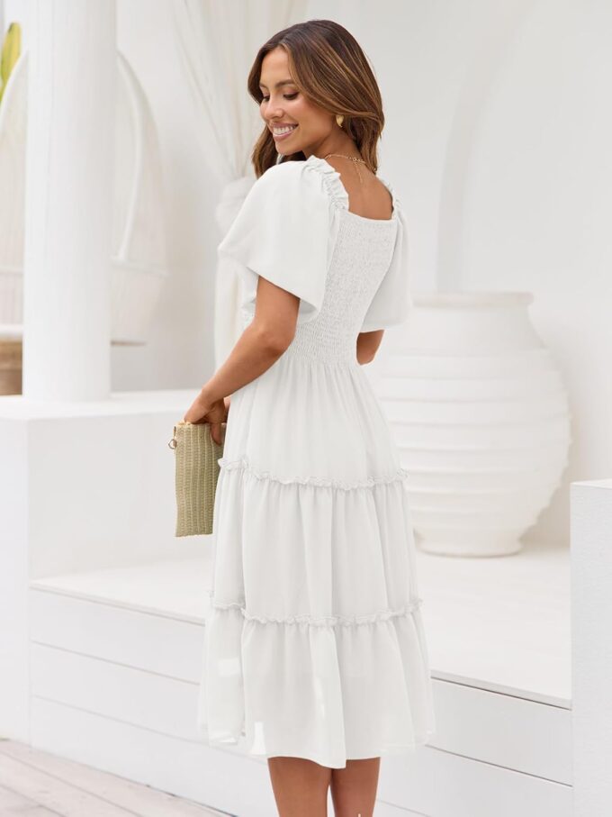 LILLUSORY Women's Summer Casual Flutter Sleeve Square Neck Smocked Midi Dress – Bild 4