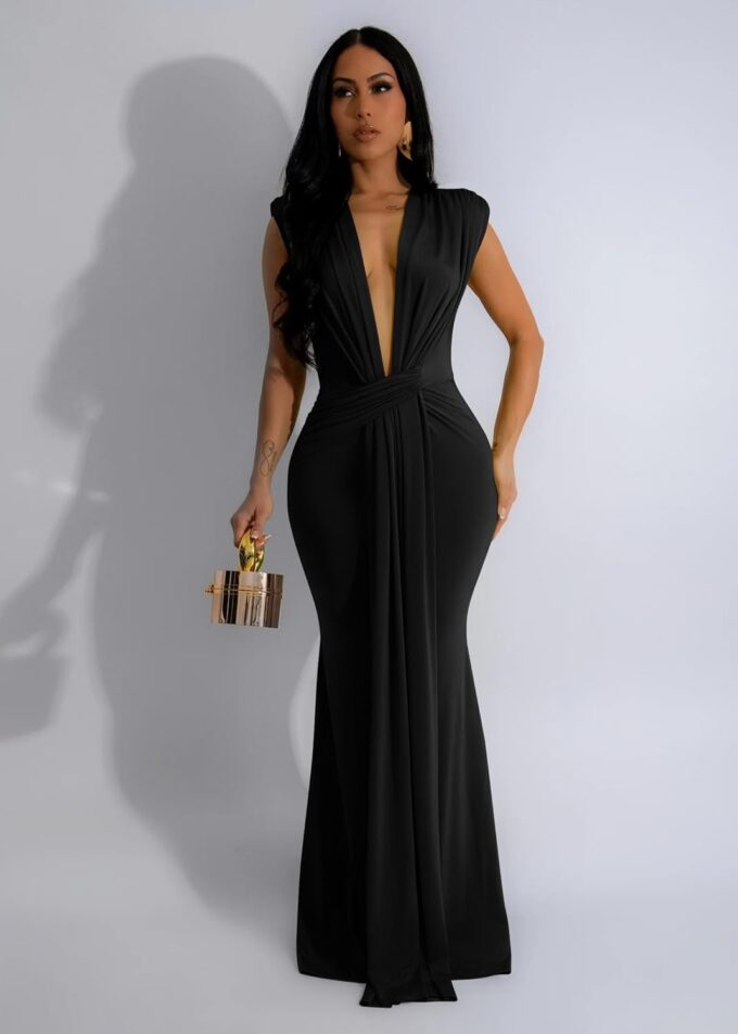Memoriesea Women's Elegant Sleeveless Deep V Neck Bodycon Party Evening Gown Maxi Dress – Bild 2