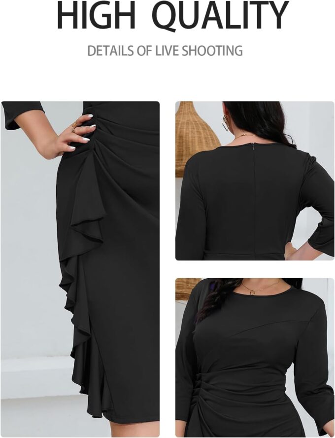 Kleid in Übergröße für kurvige Frauen, Cocktail-Party, Hochzeit, Gast, Arbeit, figurbetontes Midikleid – Bild 5