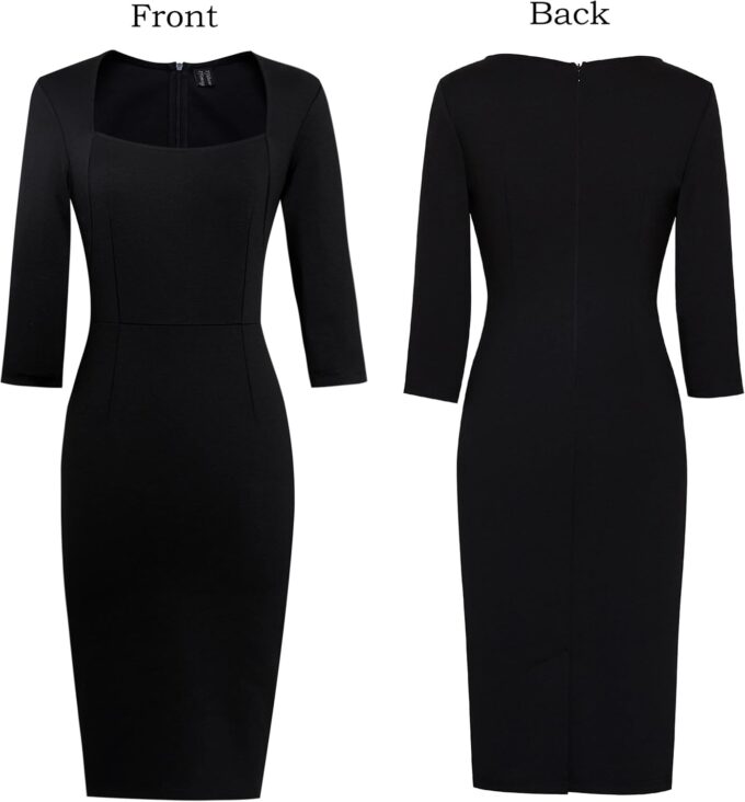 VFSHOW Damenkleid für Arbeit, Business, quadratischer Ausschnitt, figurbetontes Kleid, Büro, Retro, elegant, eng anliegend, Bleistift-Etuikleid – Bild 5