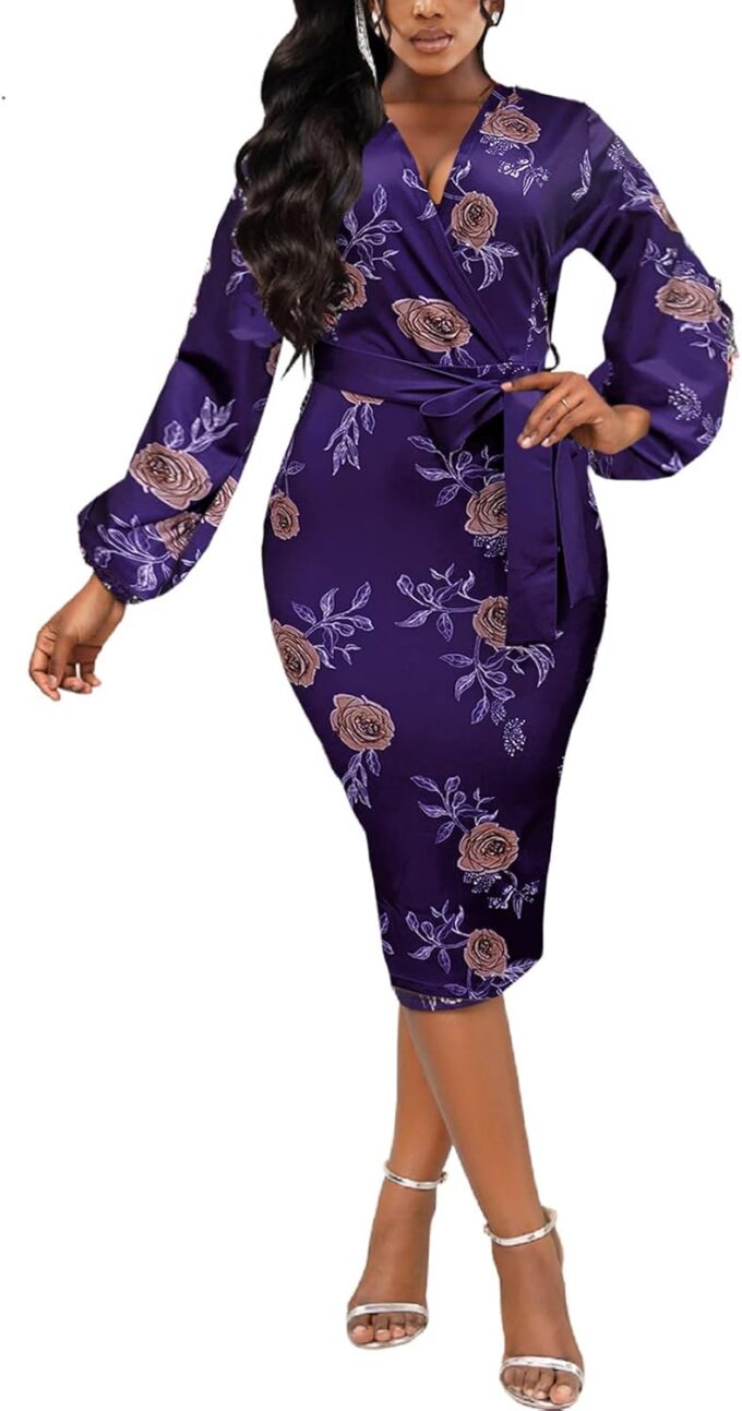 Xinlees Women's Elegant Dresses Sexy Bodycon Long Sleeve Pencil Business Dresses – Bild 2