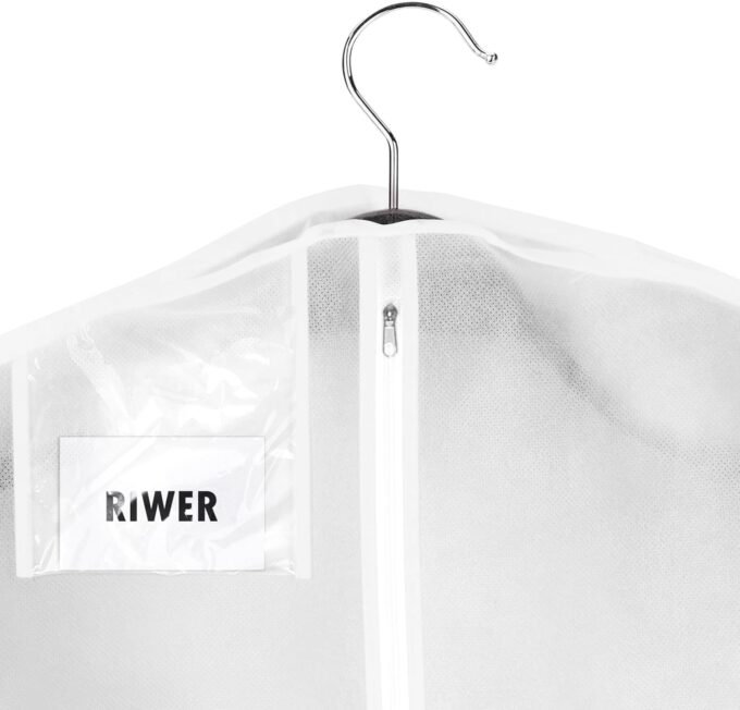 Riwer Brautkleidhülle Kleidersack 180 cm Anti-Staub Atmungsaktiver Hochzeitskleid Kleidersäcke mit reißverschluss für Brautkleider Abendkleider oder Lange Mäntel, Weiß – Bild 9