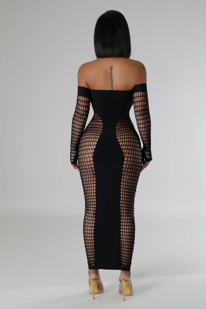 Stunning Hollow Out Long Sleeve Bodycon Maxi Dress for Women, Sexy Elegant Mesh Sheer Party Dress for Club – Bild 3