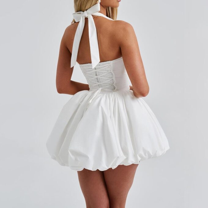 Women Sleeveless Halter Dress Casual Tie up Backless Corset Bubble Beach Party Dress – Bild 6