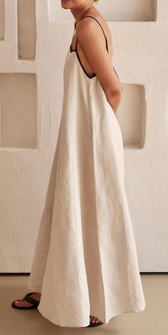 CHARTOU Women Summer Spaghetti Straps Linen Sleeveless Maxi Long Flowy Dress – Bild 6