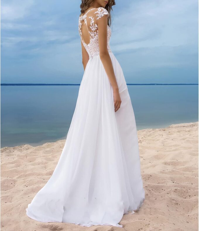 CUTTE Sommer Chiffon Hochzeitsgast Kleid Spitze Boho Brautkleider für Frauen Abend Ballkleider Maxi Schlitz Brautjungfernkleid Kleider mit Schlitz – Bild 4