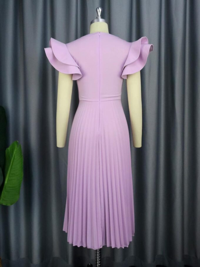 AOMEI Women's Light Purple Square Collar Ruffles Sleeve Pleated Elegant Midi Dress – Bild 4