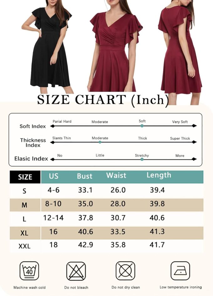 DGHBVS Damen Cocktailkleid Wickelkleid V-Ausschnitt Rüschen Kurzarm A Linie Arbeit Formale Hochzeit Gast Midi Kleid mit Taschen – Bild 6