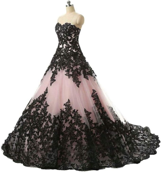 Vantexi Damen Elegante Lange Spitze Formellen Abendkleid Ballkleider Gotisch Brautkleider Hochzeitskleider – Bild 3