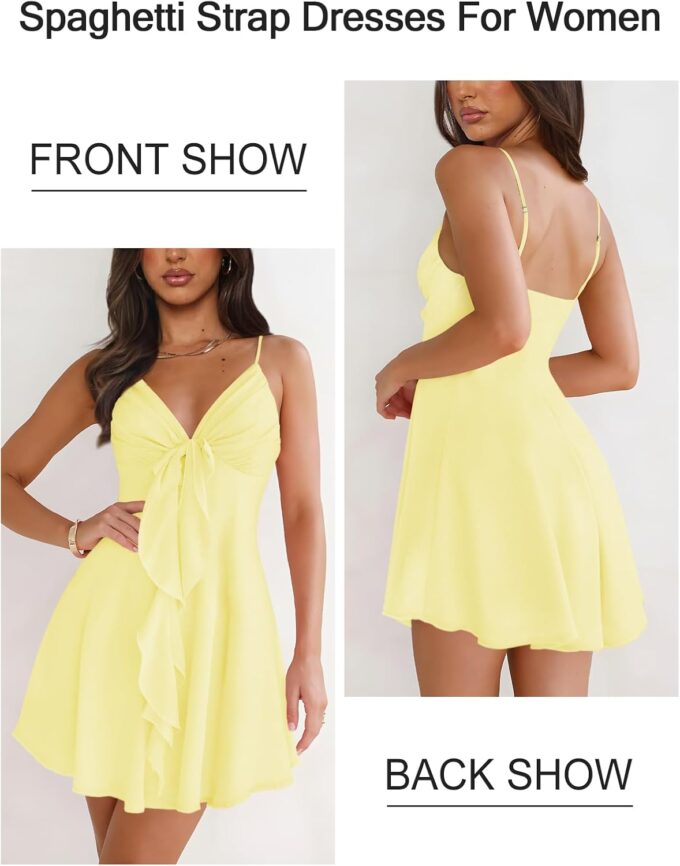 Women Sleeveless Sexy V Neck Summer Dress for Women Casual Flowy Beach Club Party Spaghetti Strap Mini Sundress – Bild 2