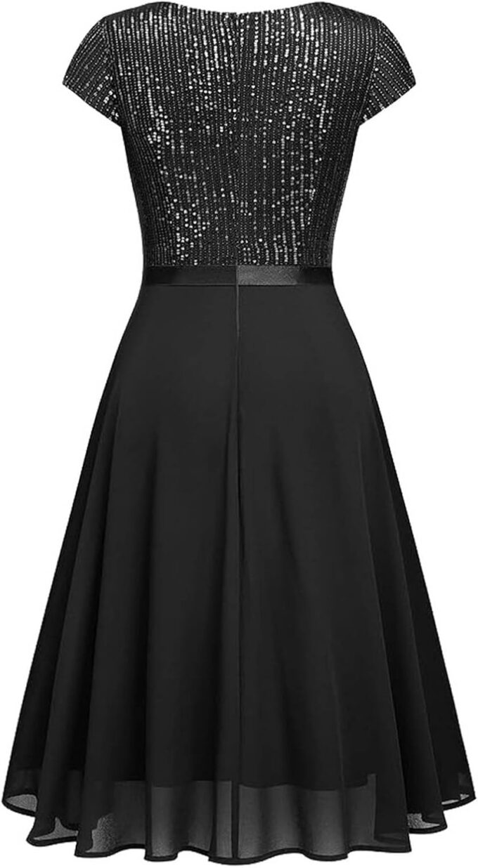 Generisch Damen Elegant Maxi Abendkleider V-Ausschnitt Ärmellos Festliches Kleid Brautkleider Standesamt für die Hochzeit, mittellanges formelles Abendkleid Spitze, Chiffon Spitzenkleid – Bild 4