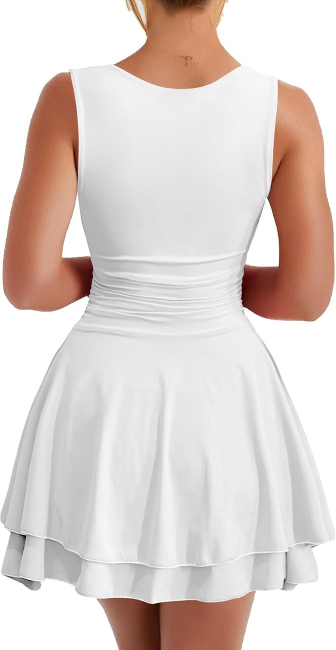 Kaximil Women's Sexy Square Neck Sleeveless Mini Dress Ruched Ruffle Hem Corset Party Dresses – Bild 2