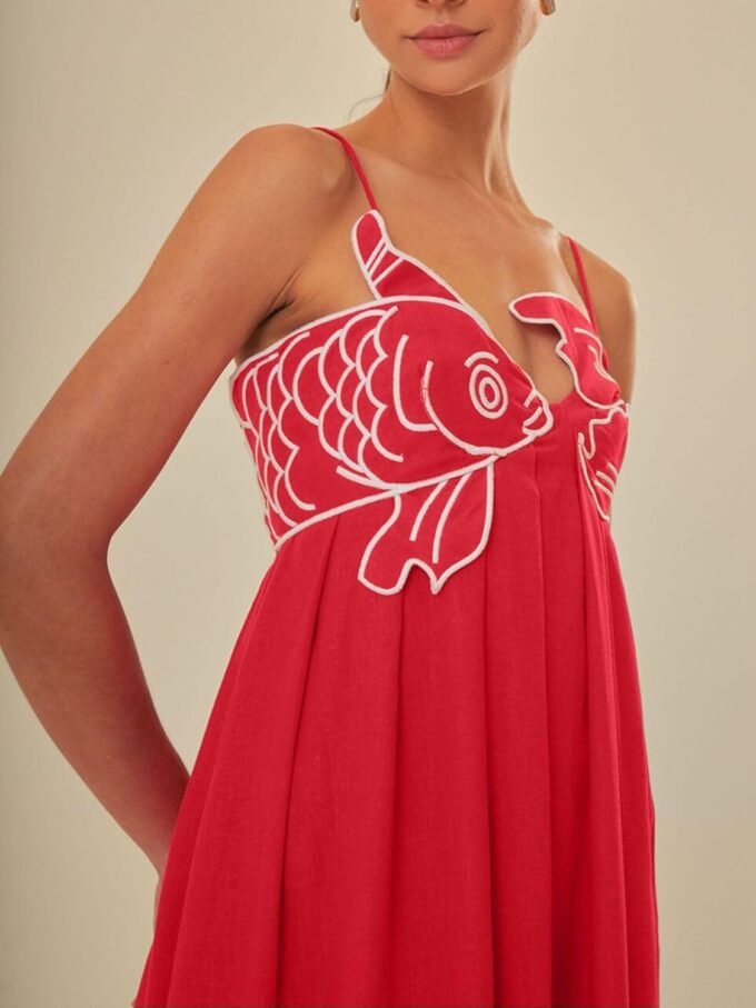 Womens Koi Fish Long Strap Dress 3D Fish High Waist Maxi Cami Dress – Bild 4