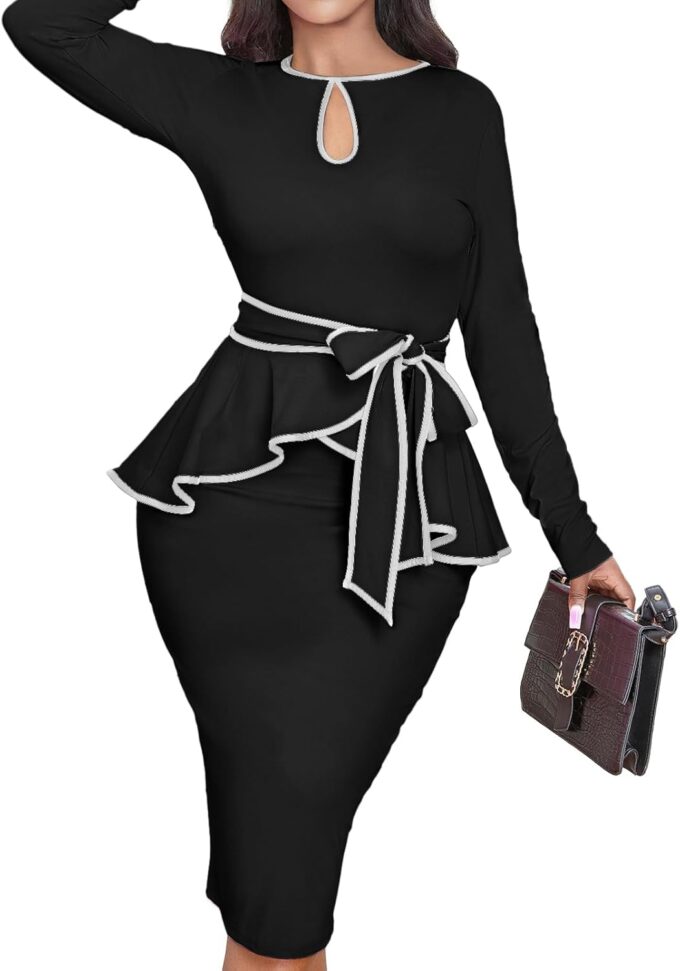 MOJICK Bleistiftkleider für Damen, elegante Rüschenärmel, Kleider für die Arbeit – Bild 7