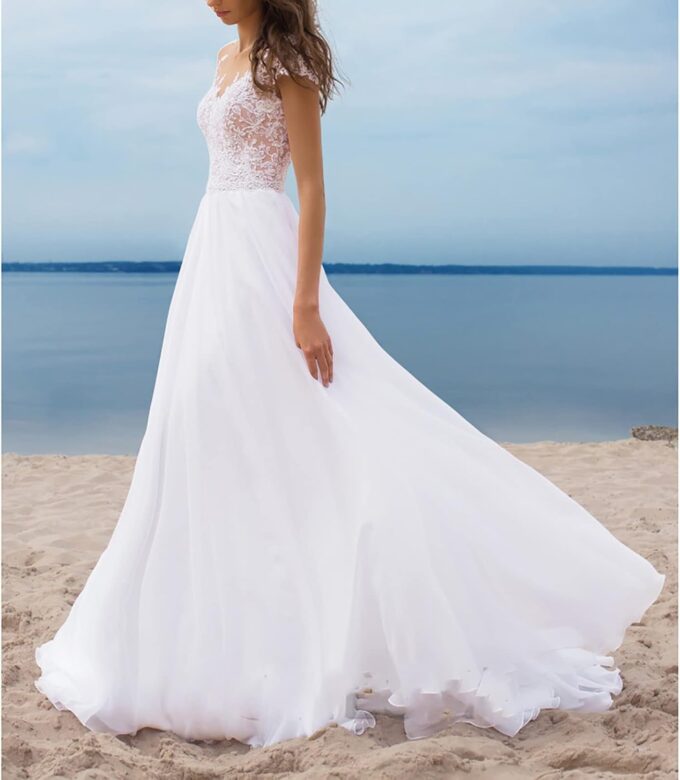 CUTTE Sommer Chiffon Hochzeitsgast Kleid Spitze Boho Brautkleider für Frauen Abend Ballkleider Maxi Schlitz Brautjungfernkleid Kleider mit Schlitz – Bild 5
