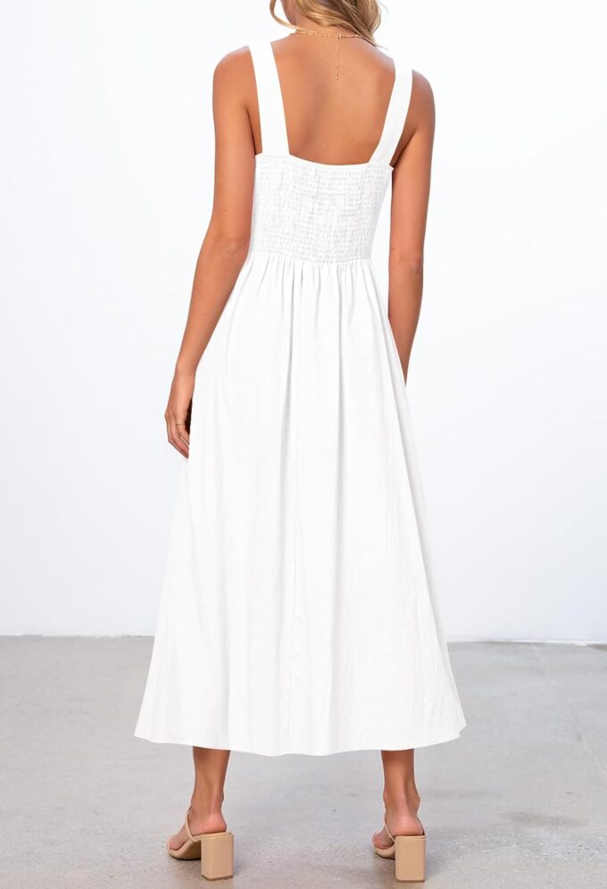 MEROKEETY Women's 2025 Summer Sleeveless Midi Dress Square Neck Smocked Flowy A Line Beach Dresses – Bild 3