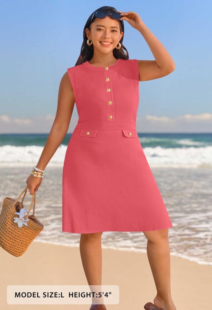 Merokeety, formelles Arbeits-Minikleid für Damen, lässiges Sommerkleid ohne Ärmel, elegantes Knopfdesign, Business-Outfits für das Büro – Bild 7