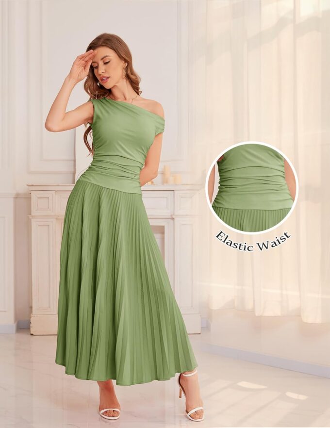 Bbonlinedress Formal Maxi Prom One Shoulder Pleated Cocktail Dress Women Wedding Guest Summer Daily Long Party Dresses – Bild 5