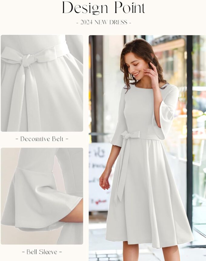 HomRain Women's Church Dresses for 2025 Wedding Guest Cocktail Tea Party Bell Sleeve Vintage Evening Graduation Dress – Bild 4