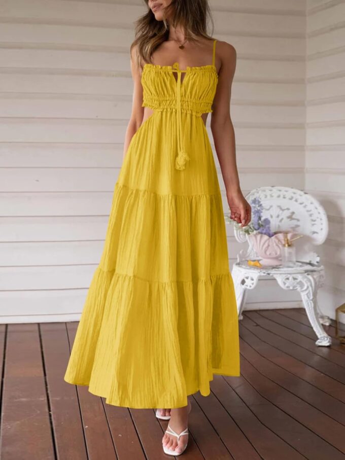 Fisoew Women's Spaghetti Strap Maxi Dress Summer Sleeveless Side Cut Out Dress Casual Boho Backless Flowy Long Dresses – Bild 2