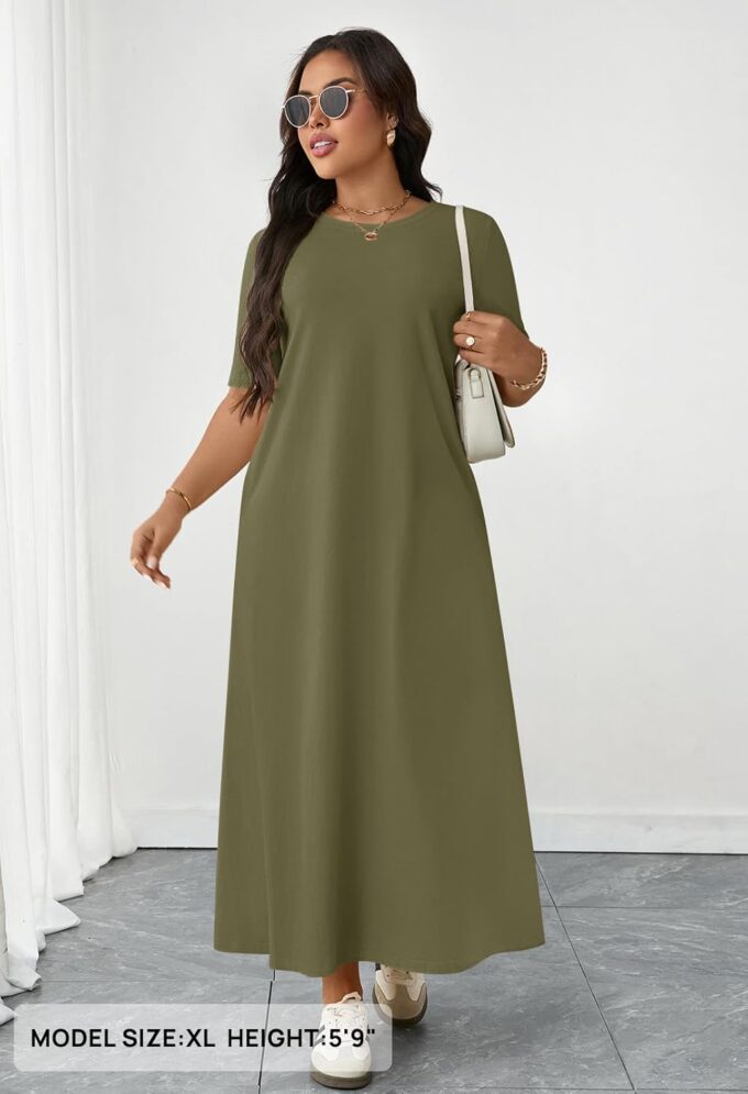 MEROKEETY Women's 2025 Summer Casual Short Sleeve Maxi Dress Beach Vacation Crewneck Basic Long T Shirt Dresses – Bild 4