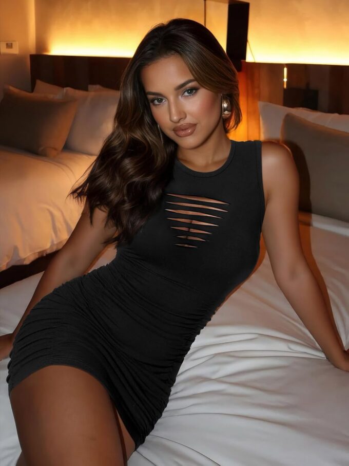 Women 2025 Sexy Summer Bodycon Ruched Party Club Mini Dress Sleeveless Cutout Tight Date Night Tank Short Dresses – Bild 6