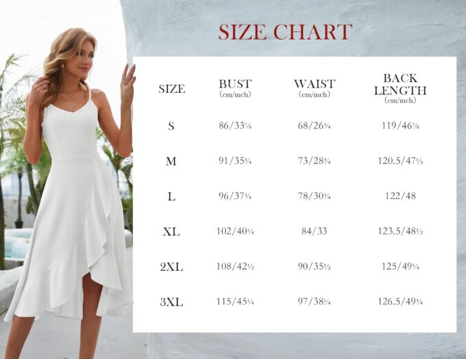 DRESSTELLS Cocktailkleid Damen Festlich Träger Hochtief Kleider für Hochzeit Knielang Rüschensaum Sommerkleid Elegantes Partykleid – Bild 6