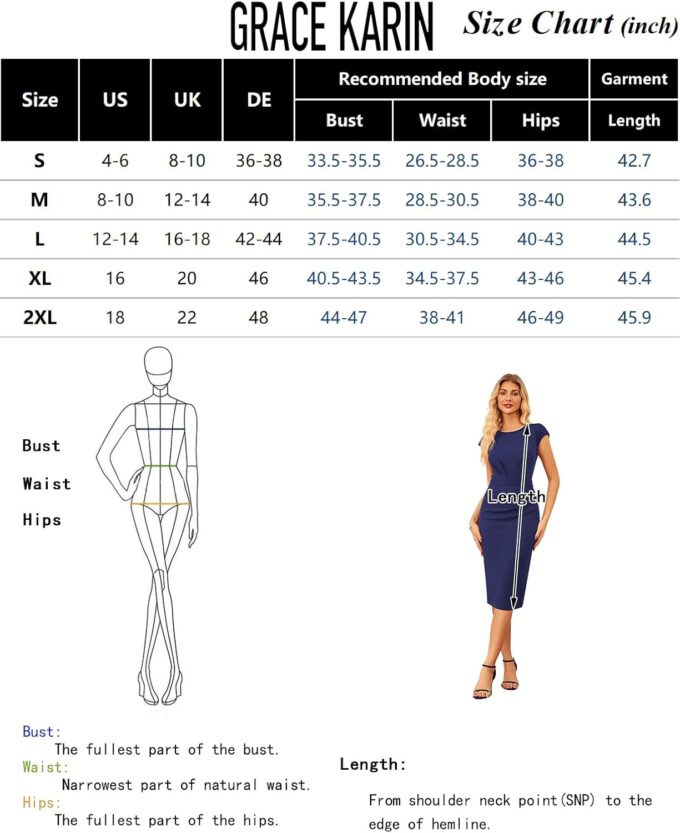 GRACE KARIN Damen Arbeitskleider 2025, Flügelärmel, figurbetontes Midi-Kleid, gerüscht, Business, Büro, Bleistiftkleid – Bild 6