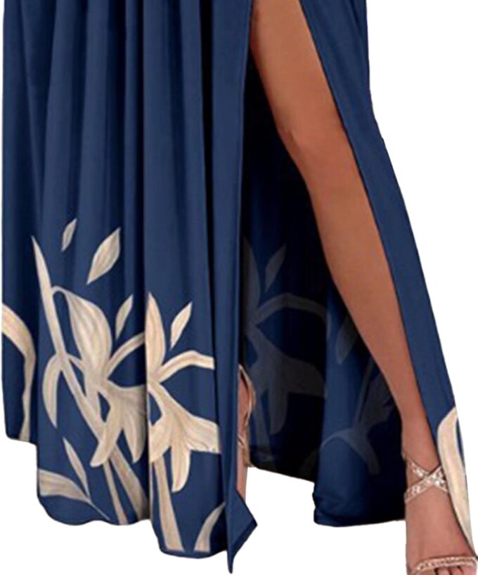 ECDAHICC Women's Sexy One Shoulder Cutout Pleated Maxi Dress Sleeveless High Slit Formal Evening Party Bridesmaid Dresses – Bild 5