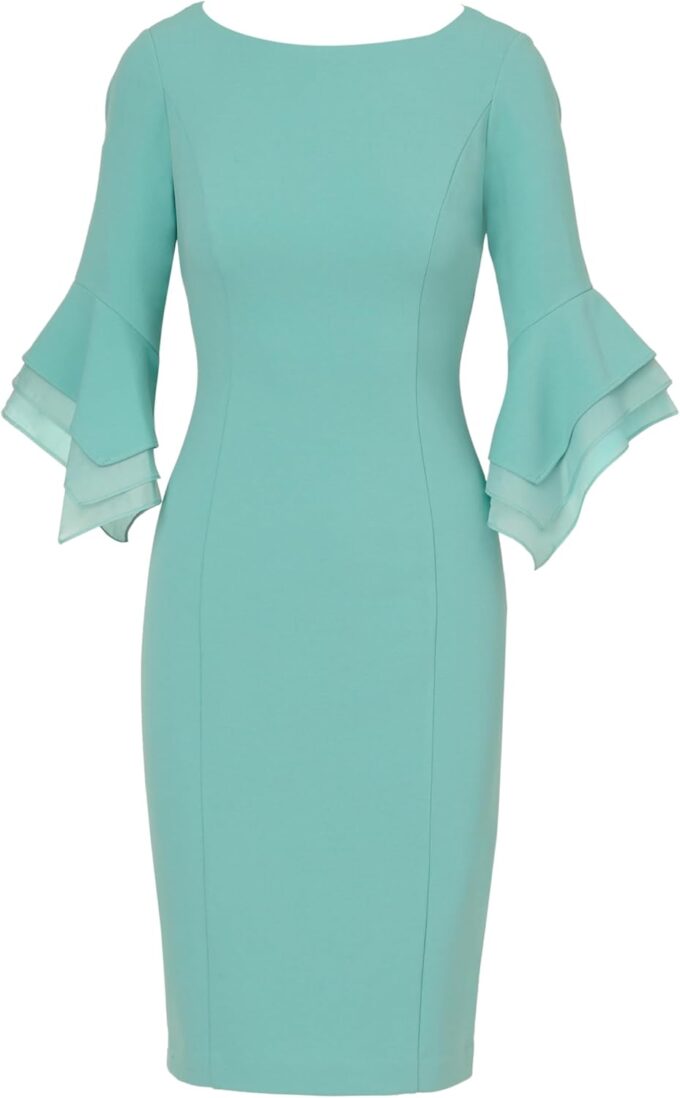 Adrianna Papell (ADRIL) Damen Knit Crepe Tiered Sleeve Dress Kleid – Bild 5