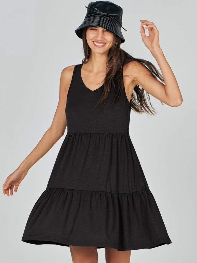 ANRABESS Womens Summer Casual Tank Dress Sleeveless V Neck T Shirt Sundress Flowy Tiered Swing Mini Beach Vacation Dresses – Bild 5
